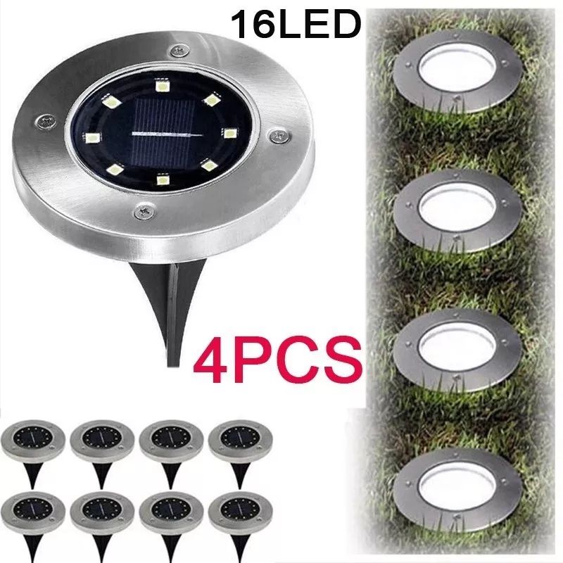 GENERICO - Pack 4 Focos Solares Jardín Estaca De 8 Led Tipo Embutido Color Blanco