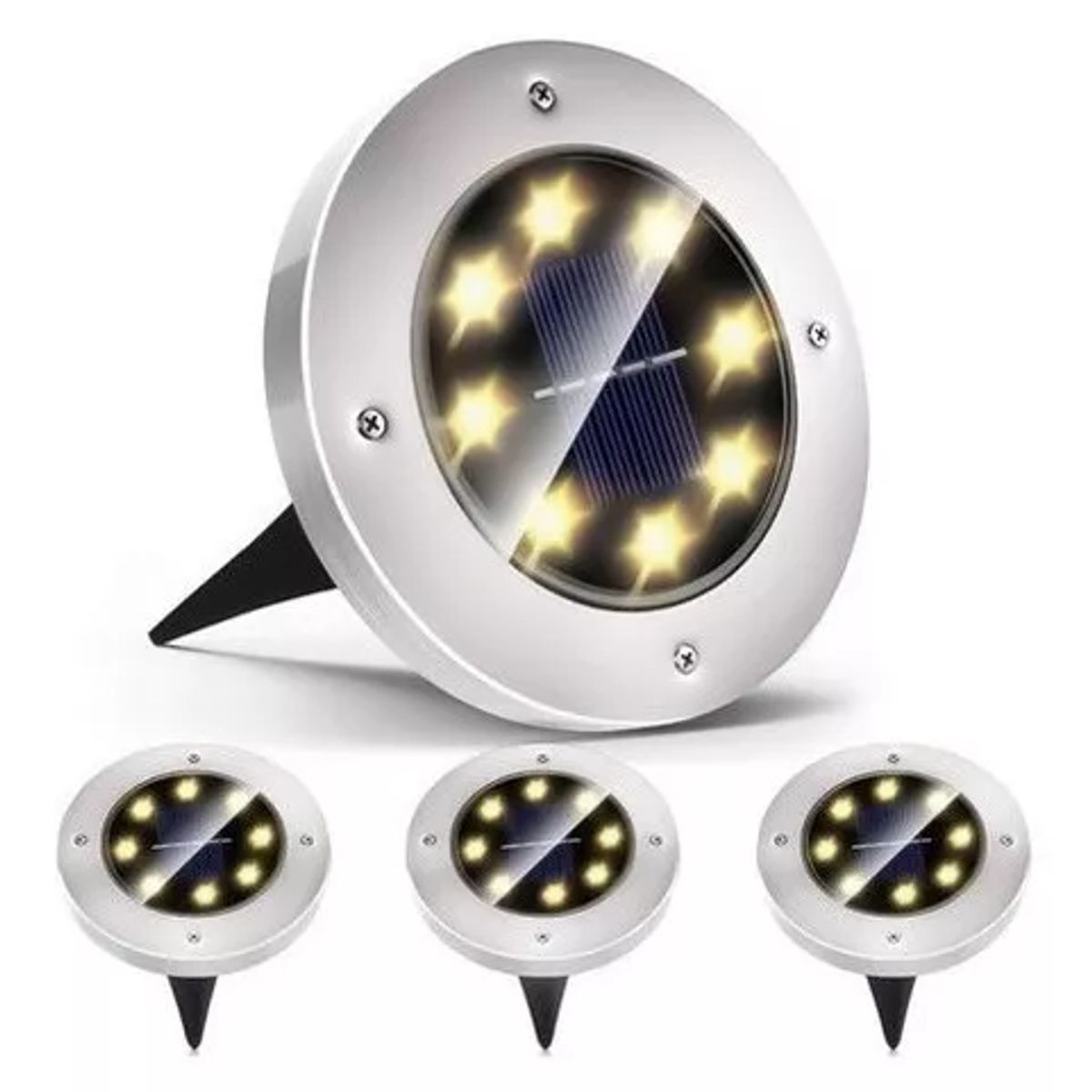 GENERICO - Pack 4 Focos Solares Jardín Estaca De 8 Led Tipo Embutido