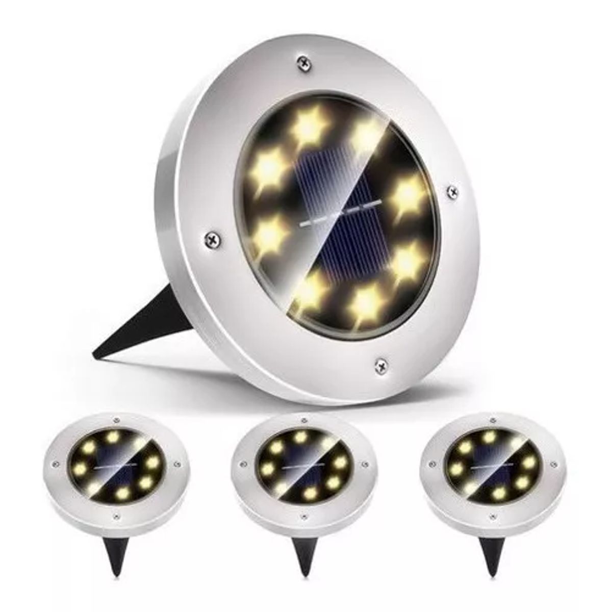 GENERICO - Pack 4 Focos Solares Jardín Estaca De 8 Led Tipo Embutido