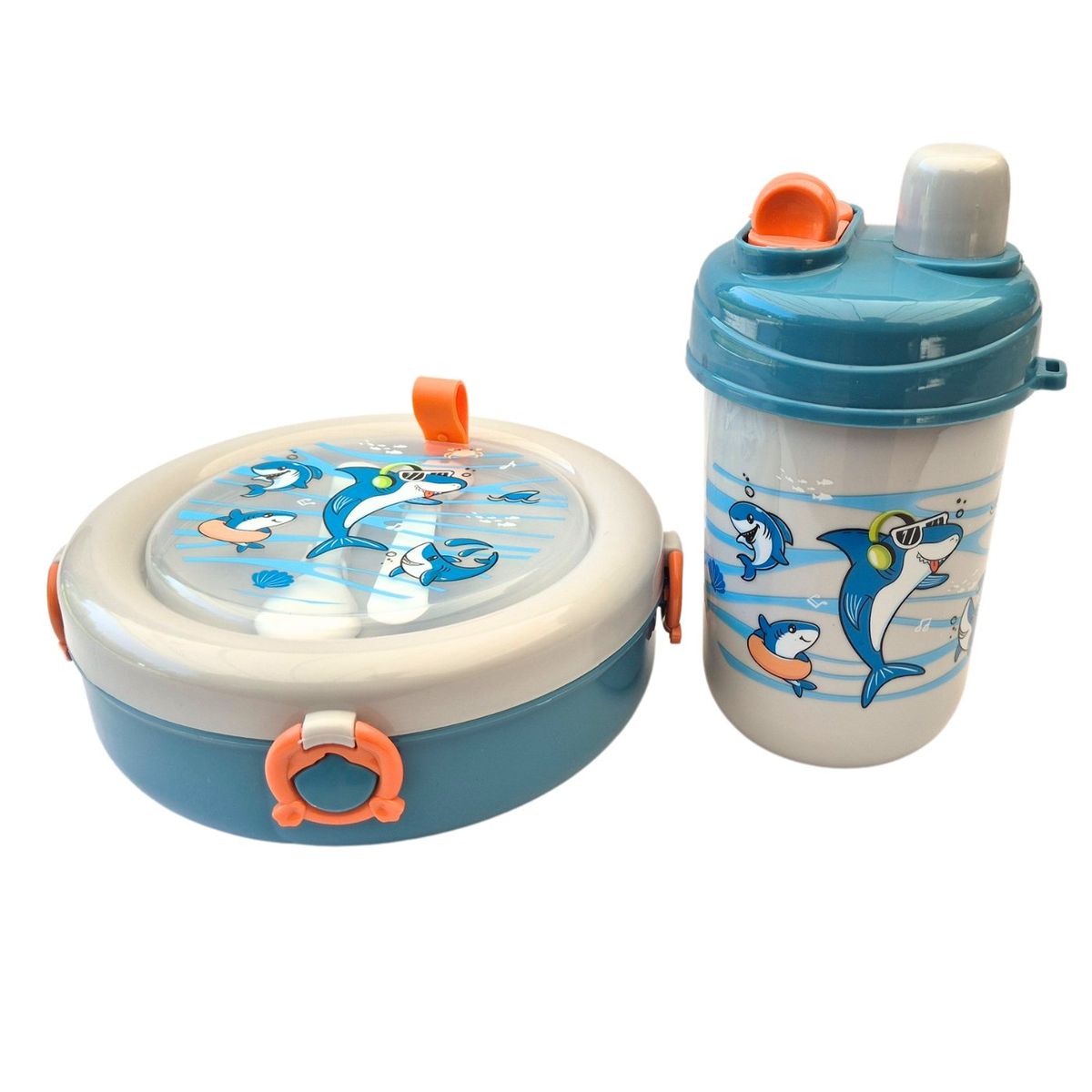 LIKE SHOP - Lonchera Infantil Con Botella Vaso y Cubiertos Colores Azul 34