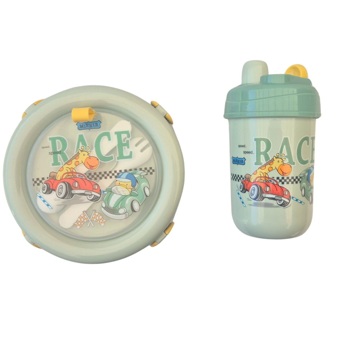 LIKE SHOP - Lonchera Infantil Con Botella Vaso y Cubiertos Colores Verde 34