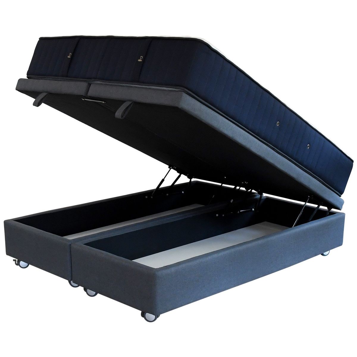 BLOCCARE - Cama Baul 2 Plaza L200cm Colchon Premium CIC  Con Ruedas Logo Gris