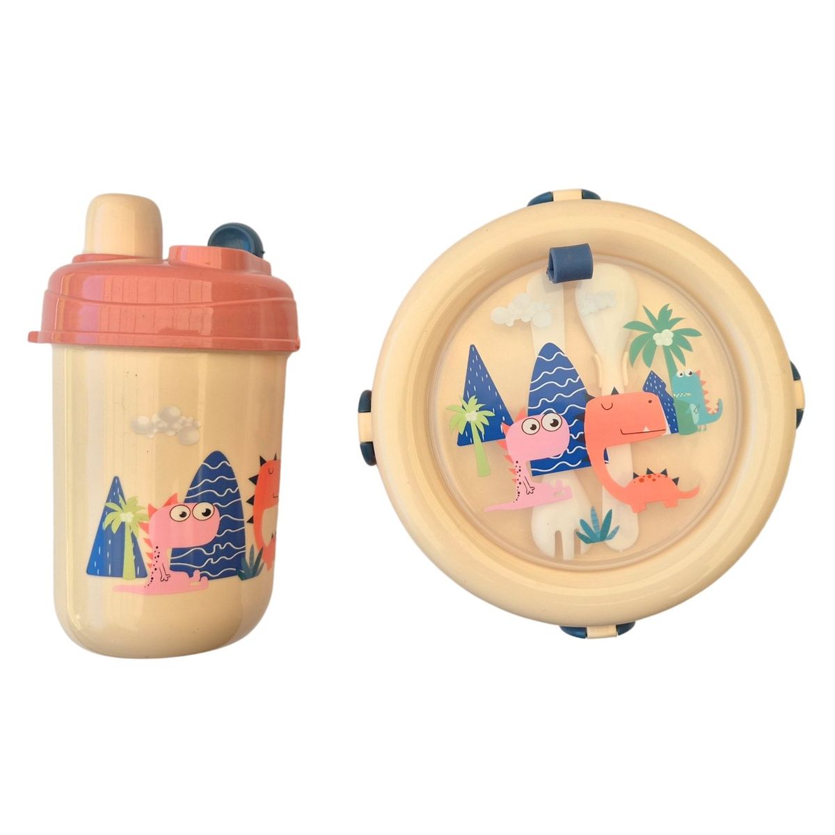 LIKE SHOP - Lonchera Infantil Con Botella Vaso y Cubiertos Colores Beige 34