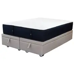 BLOCCARE - Cama Baul 2 Plaza L190cm Colchon Premium CIC Con Ruedas Logo Beige