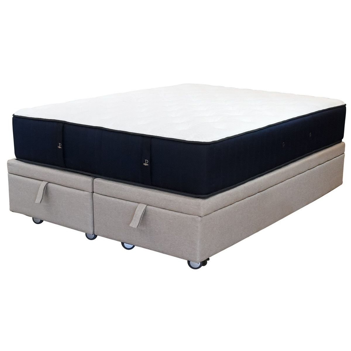 BLOCCARE - Cama Baul 2 Plaza L200cm Colchon Premium CIC Con Ruedas Logo Beige