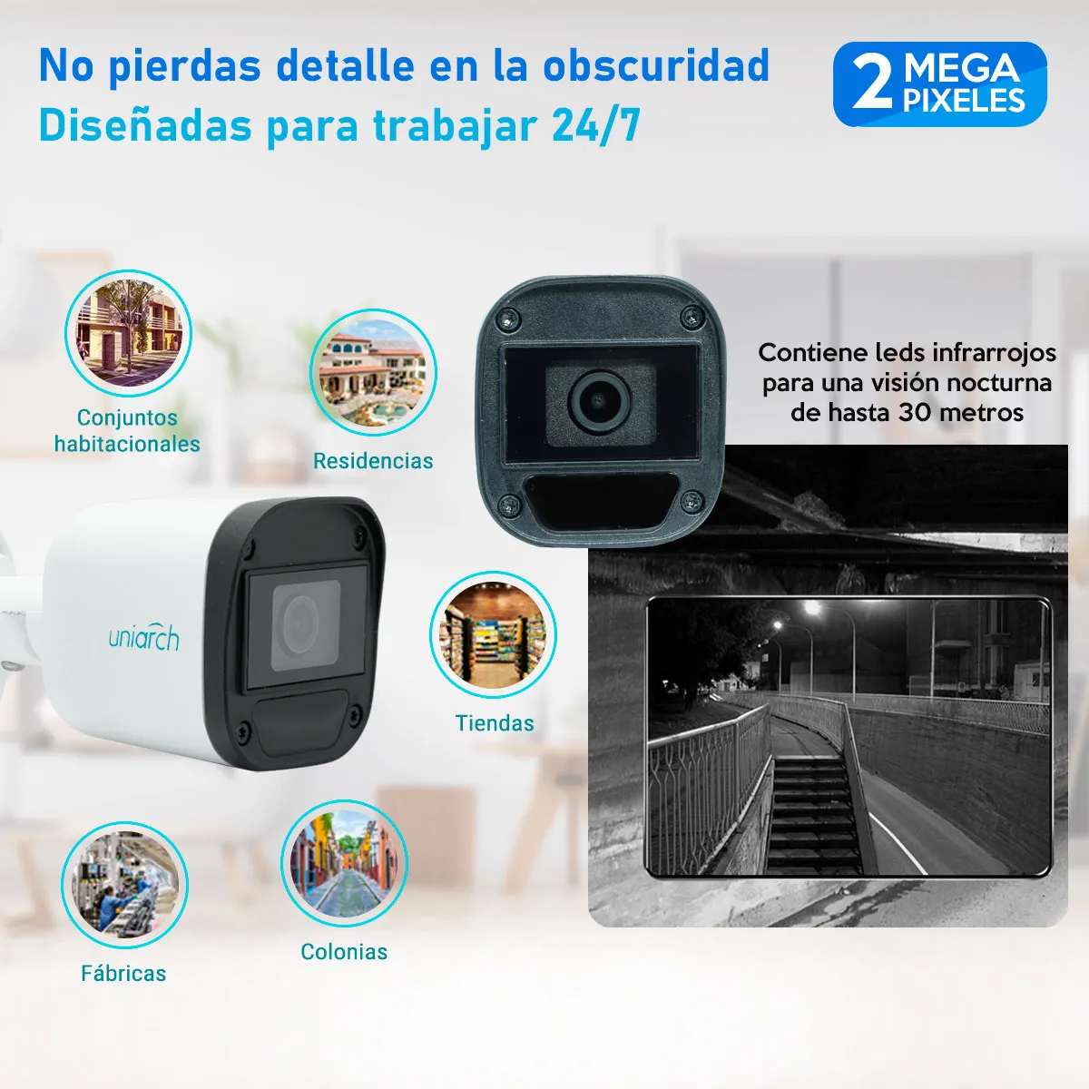 UNIARCH - Cámara de Seguridad IP POE Bala 2MP Exterior Micrófono IR