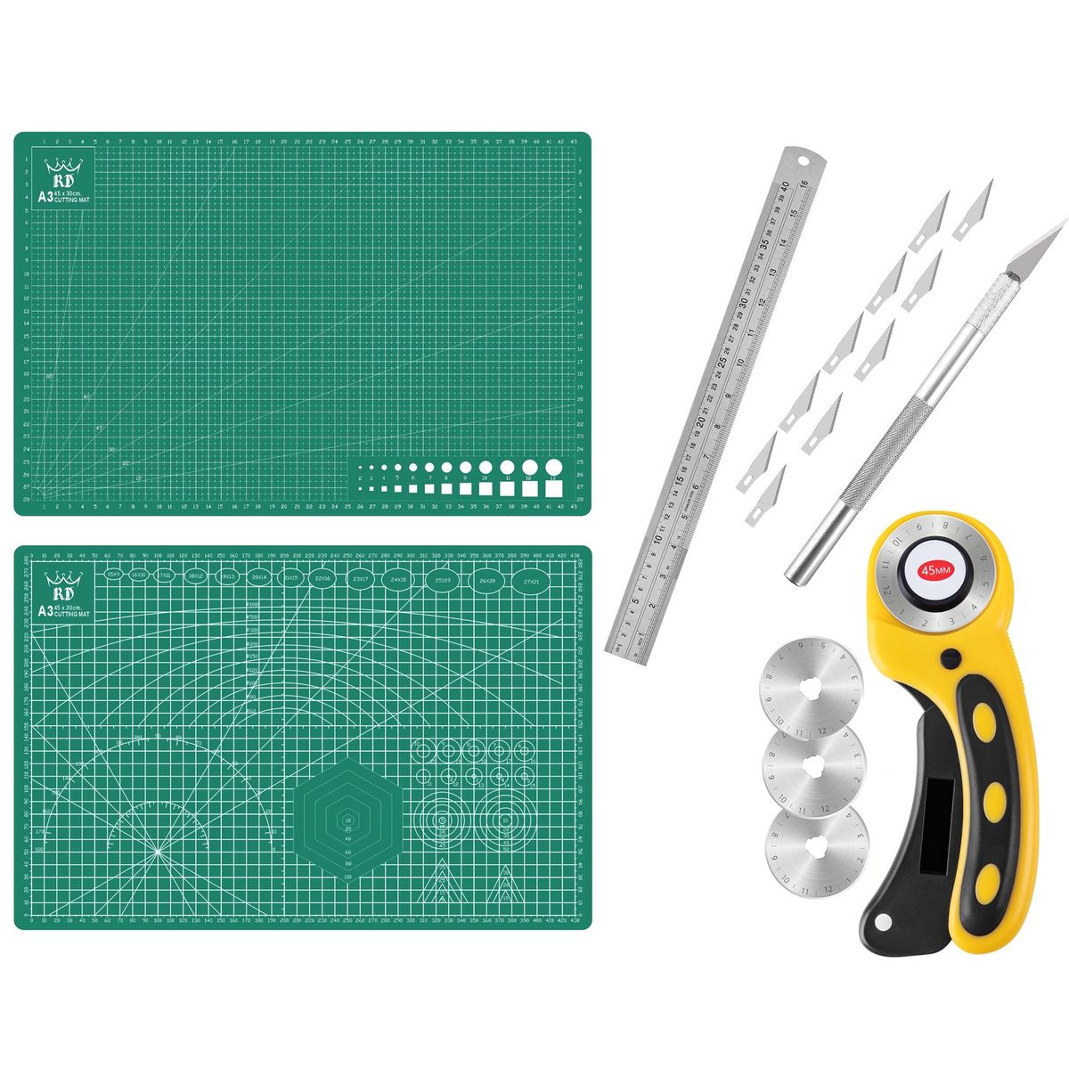 RD - Base Salvacorte A3 30x45cm+ Regla 40cm+Bisturi+Rotativo Rd V