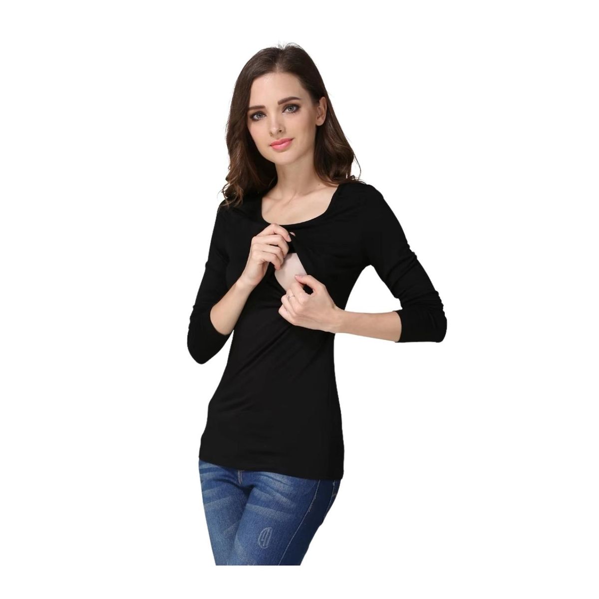 KIVARA - Polera Lactancia Maternidad Manga Larga Pili Negra