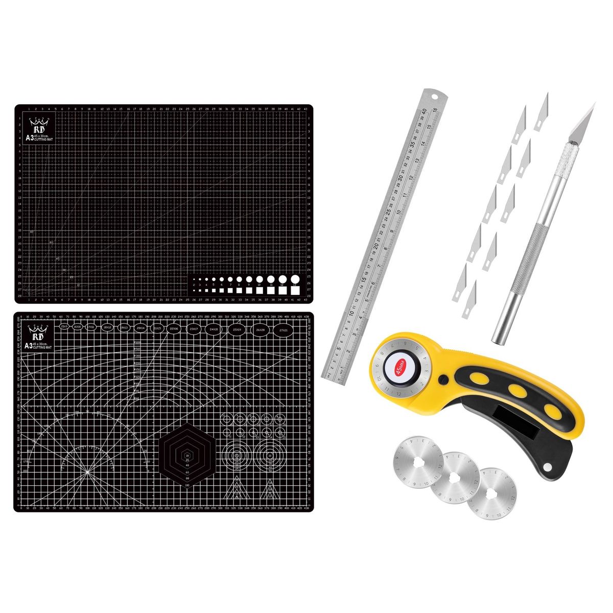 RD - Base Salvacorte A3 30x45cm+ Regla 40cm+Bisturi+Rotativo Rd N