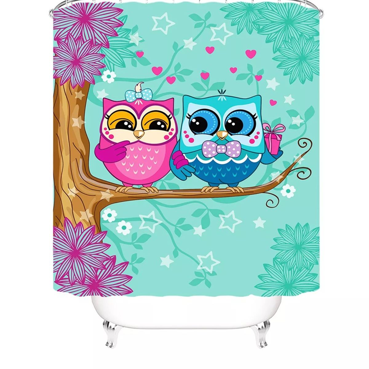 GENERICO - Cortina De Baño 100% Poliéster Pareja Búho