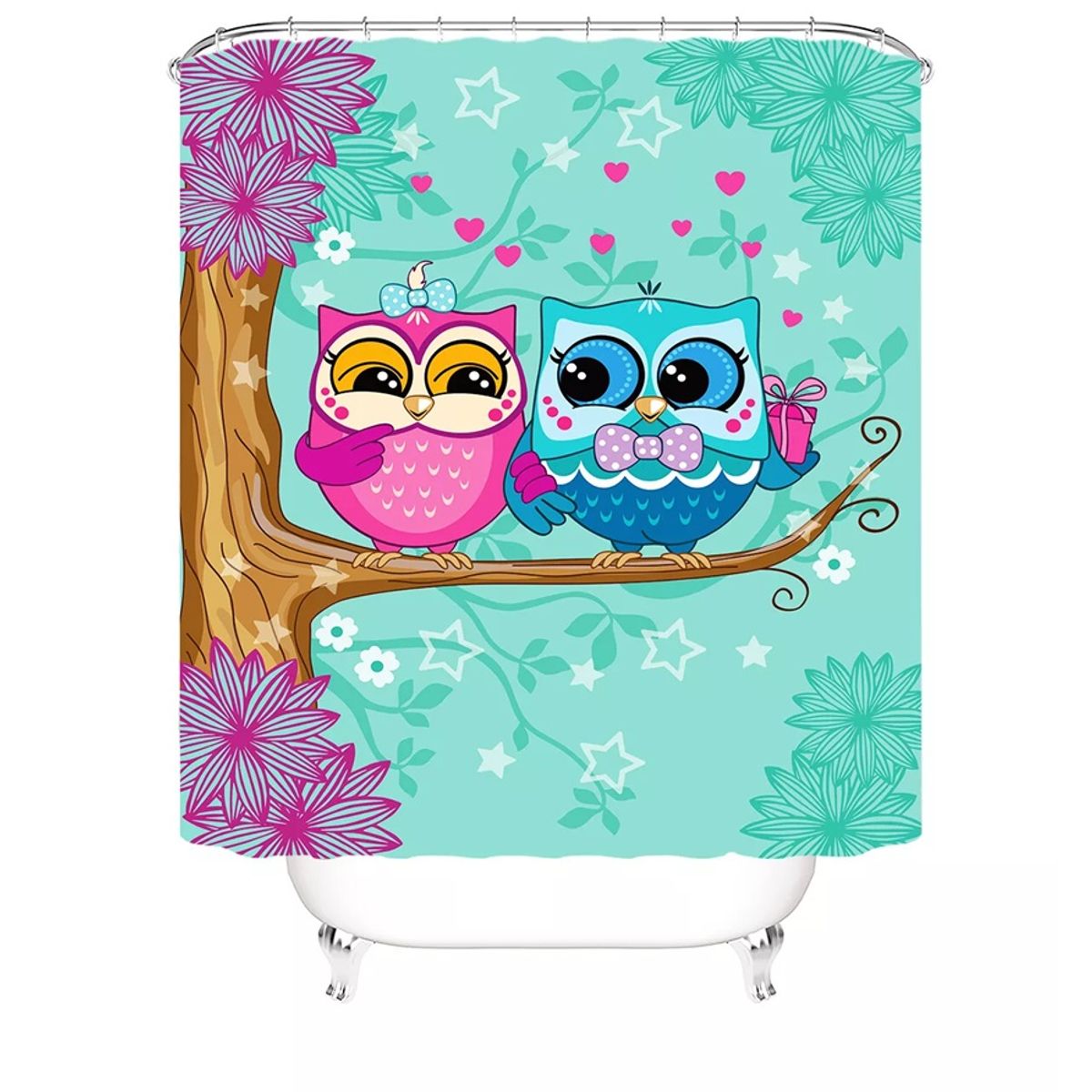 GENERICO - Cortina De Baño 100% Poliéster Pareja Búho