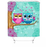 Cortina De Baño 100% Poliéster Pareja Búho