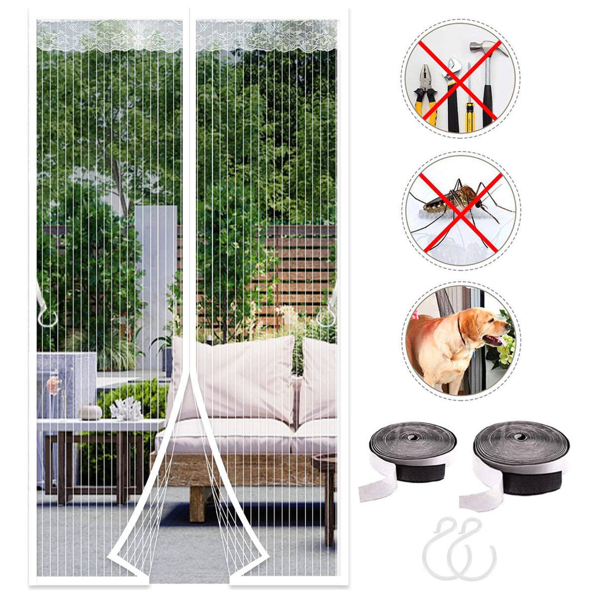 GENERICO - Blanco 70x200cm Mosquitera Puerta Magnetica Con Gancho Hogar