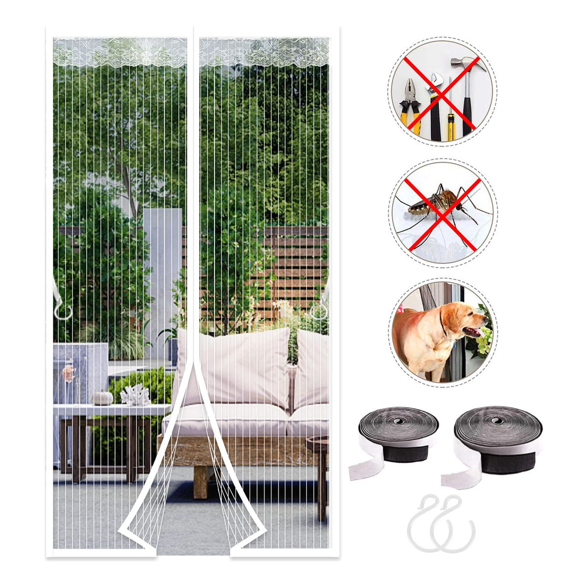 GENERICO - Blanco 70x200cm Mosquitera Puerta Magnetica Con Gancho Hogar