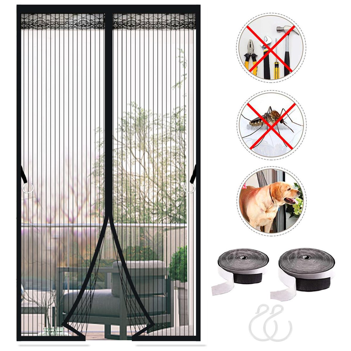 GENERICO - Negro 70x200cm Mosquitera Puerta Magnetica Con Gancho Hogar