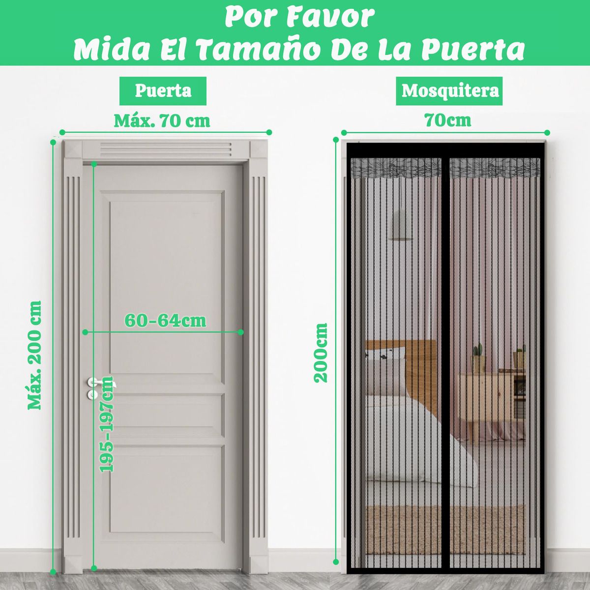 GENERICO - Negro 70x200cm Mosquitera Puerta Magnetica Con Gancho Hogar
