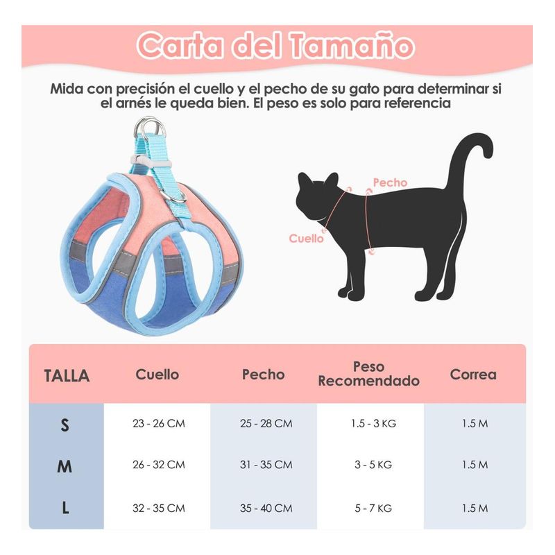 GENERICO - Arnés Chaleco Ajustable para Gatos, Seguro y Reflectante