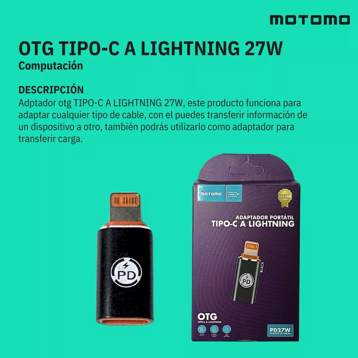 MOTOMO - Adaptador OTG Para Cable C A Lightning 27W Datos Carga