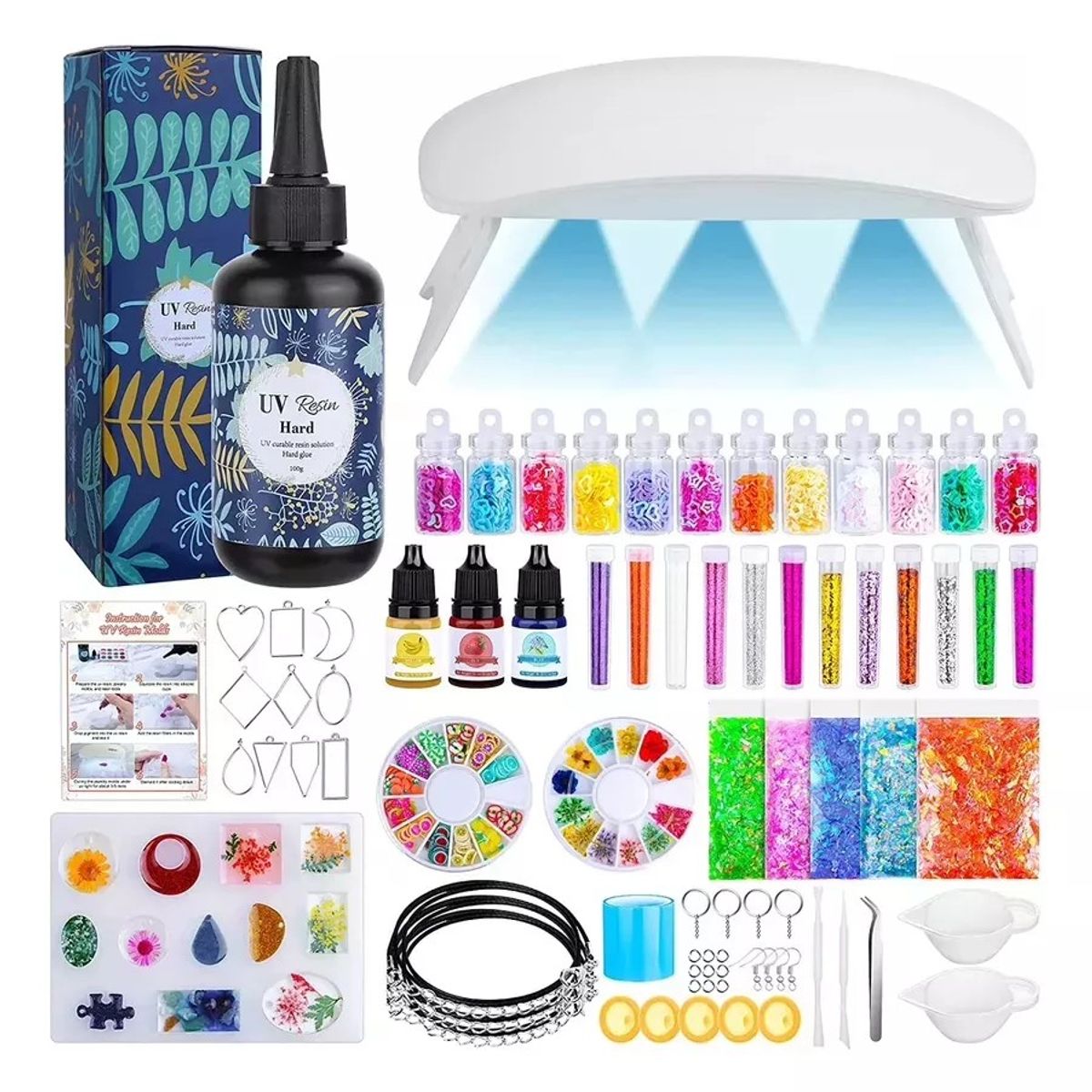 MUNDO MAGIA - Kit Resina Uv 142 Pcs Joyas Bisuteria + Lampara + Accesorios