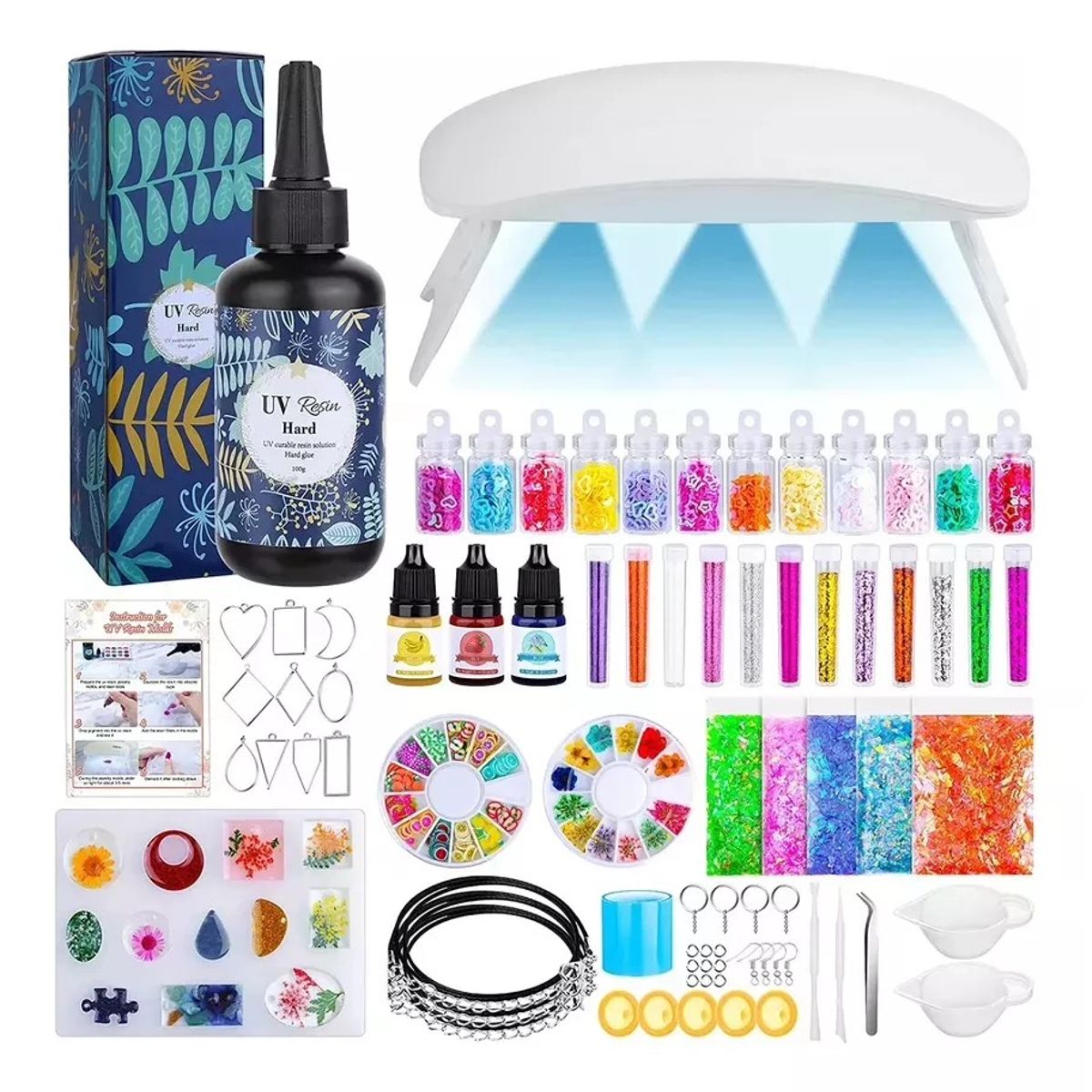 MUNDO MAGIA - Kit Resina Uv 142 Pcs Joyas Bisuteria + Lampara + Accesorios