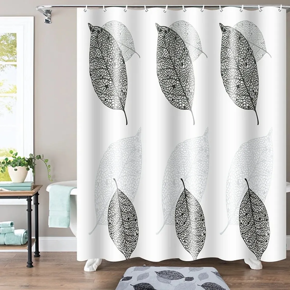 GENERICO - Cortina Baño Hojas Grises Plástica Bathlux