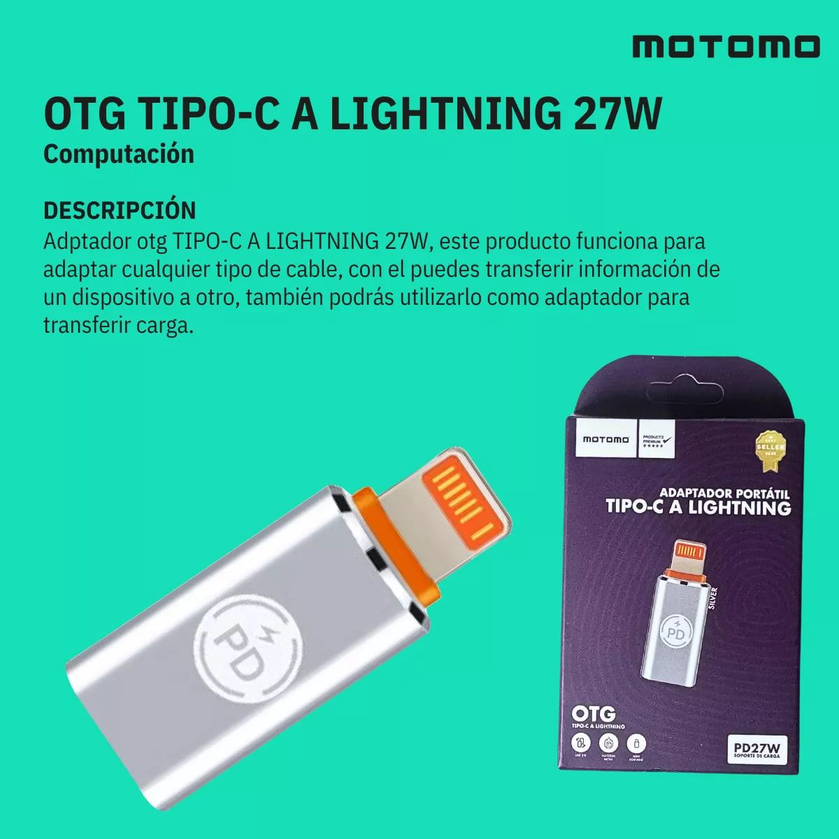 MOTOMO - Adaptador OTG Para Cable C A Lightning 27W Datos Carga