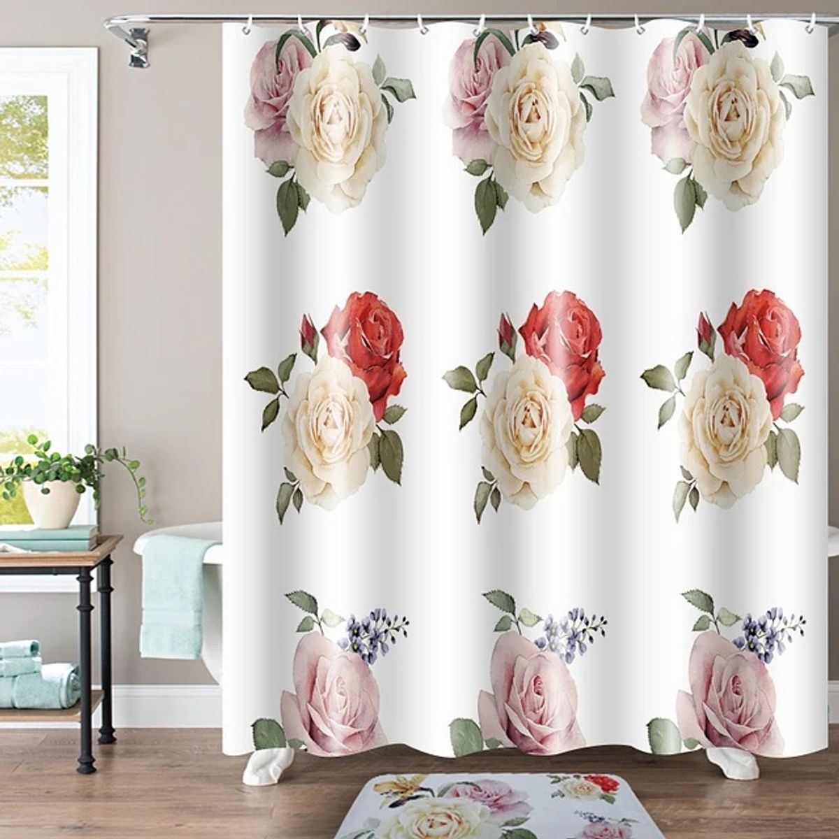 GENERICO - Cortina Baño Rosas Plástico Bathlux