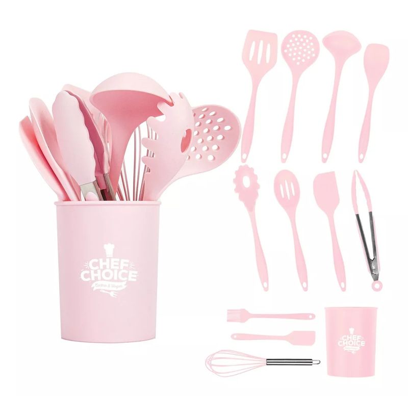 GENERICO - Set 12pcs Utensilios De Cocina De Silicona Antiadherentes Color Rosa