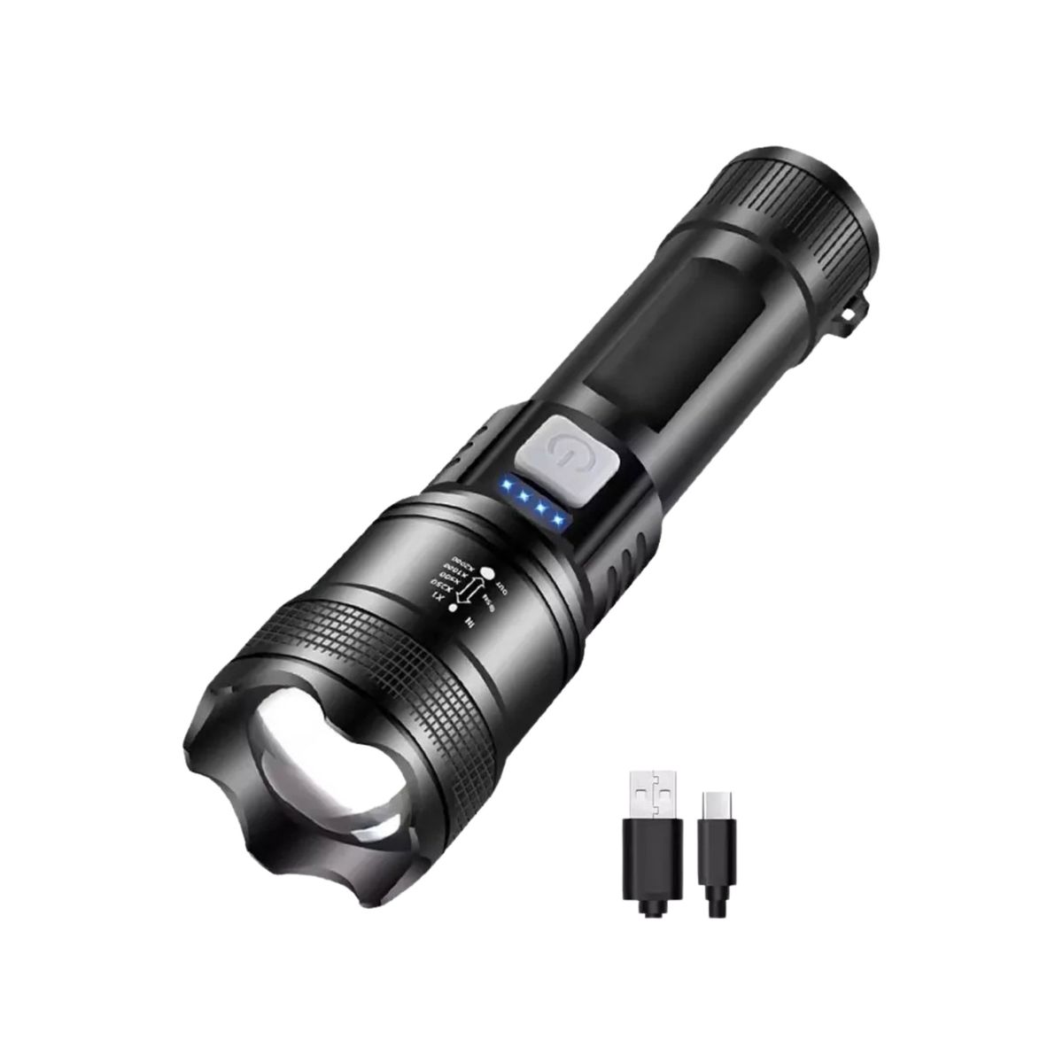 GENERICO - Linterna Led Con Zoom Recargable Usb + Power Bank