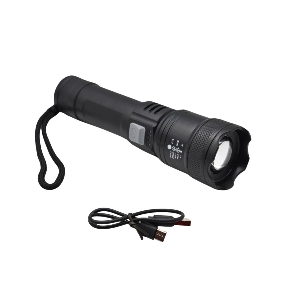 GENERICO - Linterna Led Con Zoom Recargable Usb + Power Bank