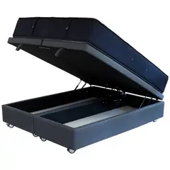 BLOCCARE - Cama Baul 2 Plaza L200cm Colchon Super Premium CIC - Ruedas Logo Gris