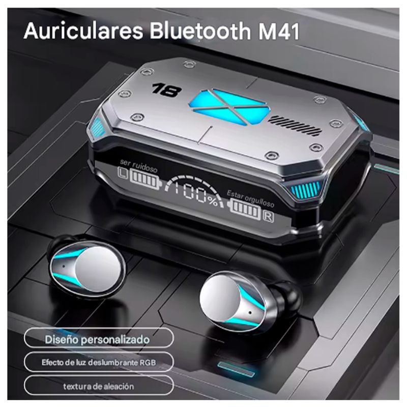 GENERICO - Audífonos Inalámbricos Bluethooth M41 Diseño gota Plata Pantalla Led
