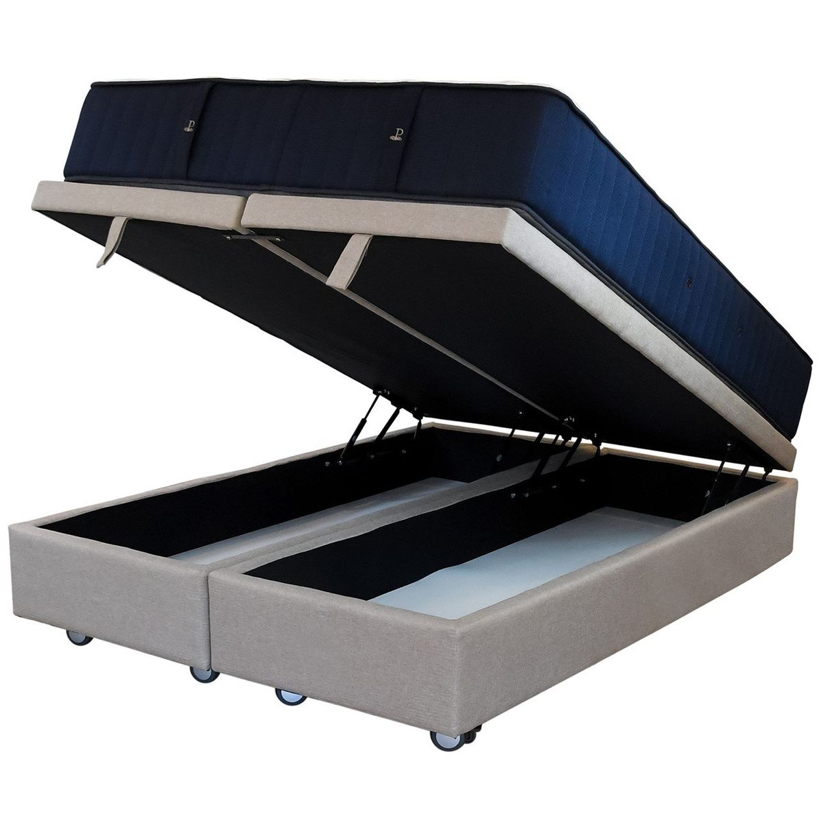 BLOCCARE - Cama Baul 2 Plaza L190cm Colchon Super Premium CIC - Ruedas Logo Beige