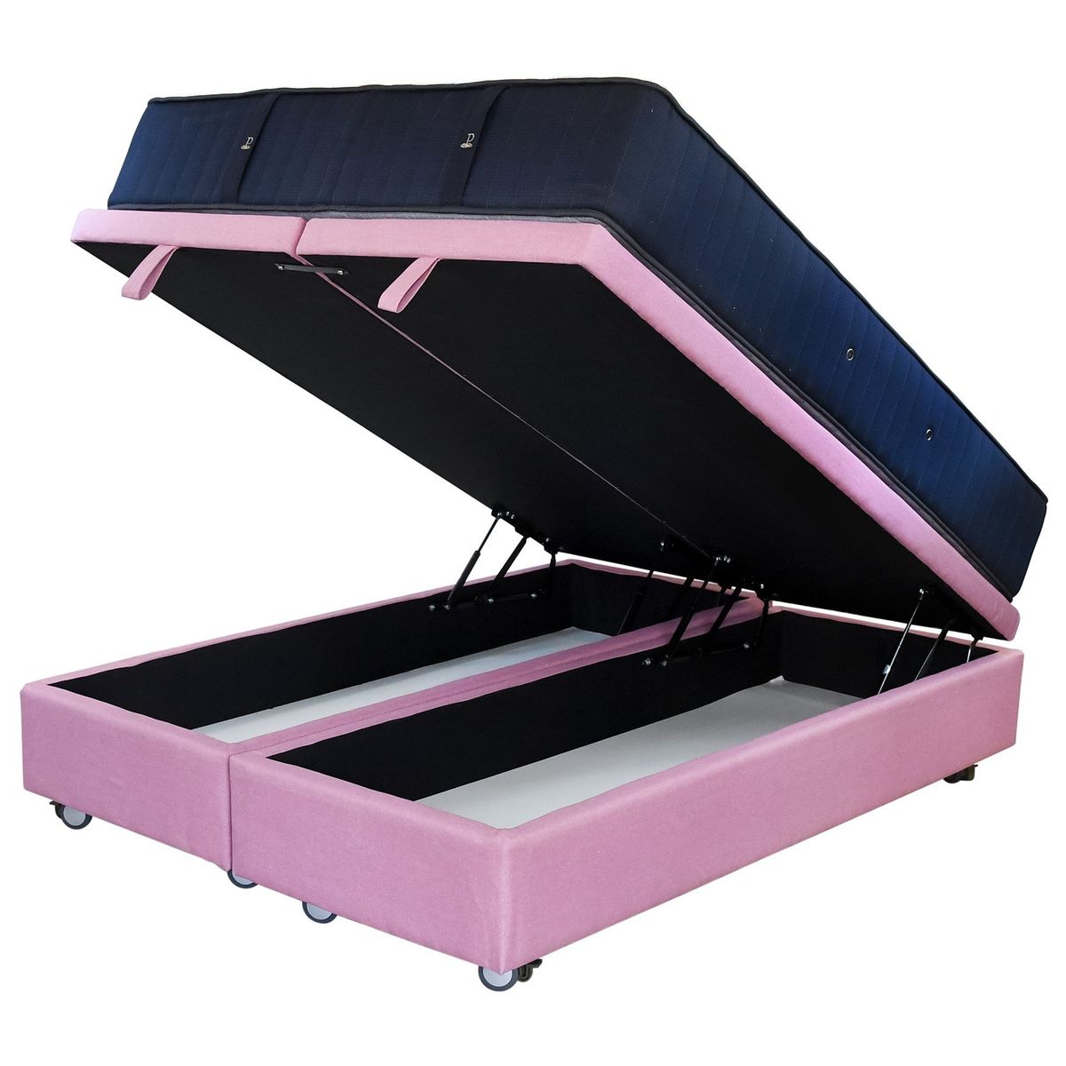 BLOCCARE - Cama Baul 2 Plaza L190cm Colchon Super Premium CIC - Ruedas Logo Rosa