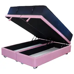 BLOCCARE - Cama Baul 2 Plaza L200cm Colchon Super Premium CIC - Ruedas Logo Rosa