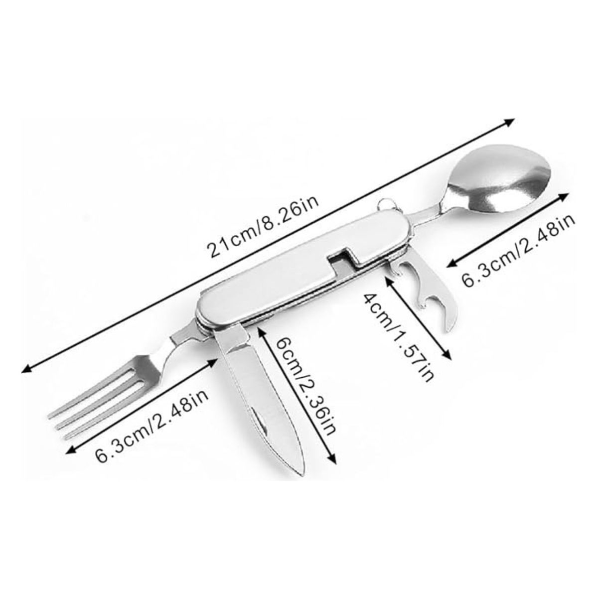 GENERICO - Cubierto Tactico 4 En 1 Acero Inoxidable Camping