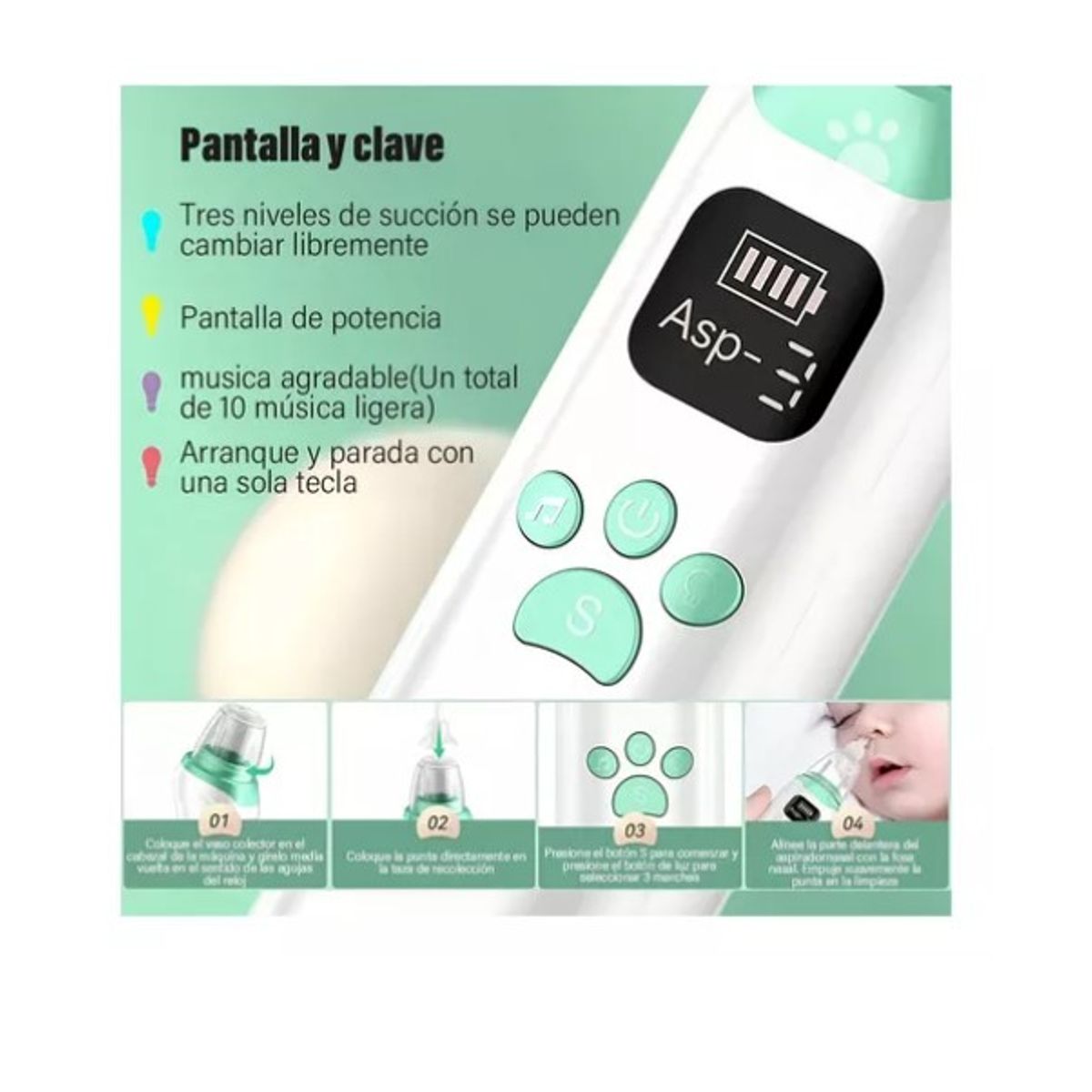 OFERTABKN - Aspirador Nasal Para Bebe Saca Mocos Electrico Limpiador