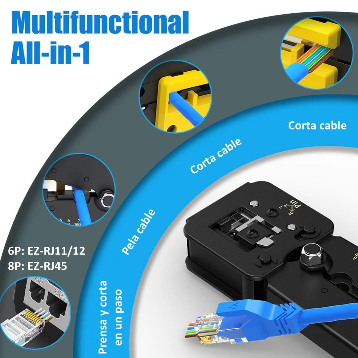 GENERICO - Crimpeadora Ez Rj45 Prensa Anticorte Pinza Pass Thru