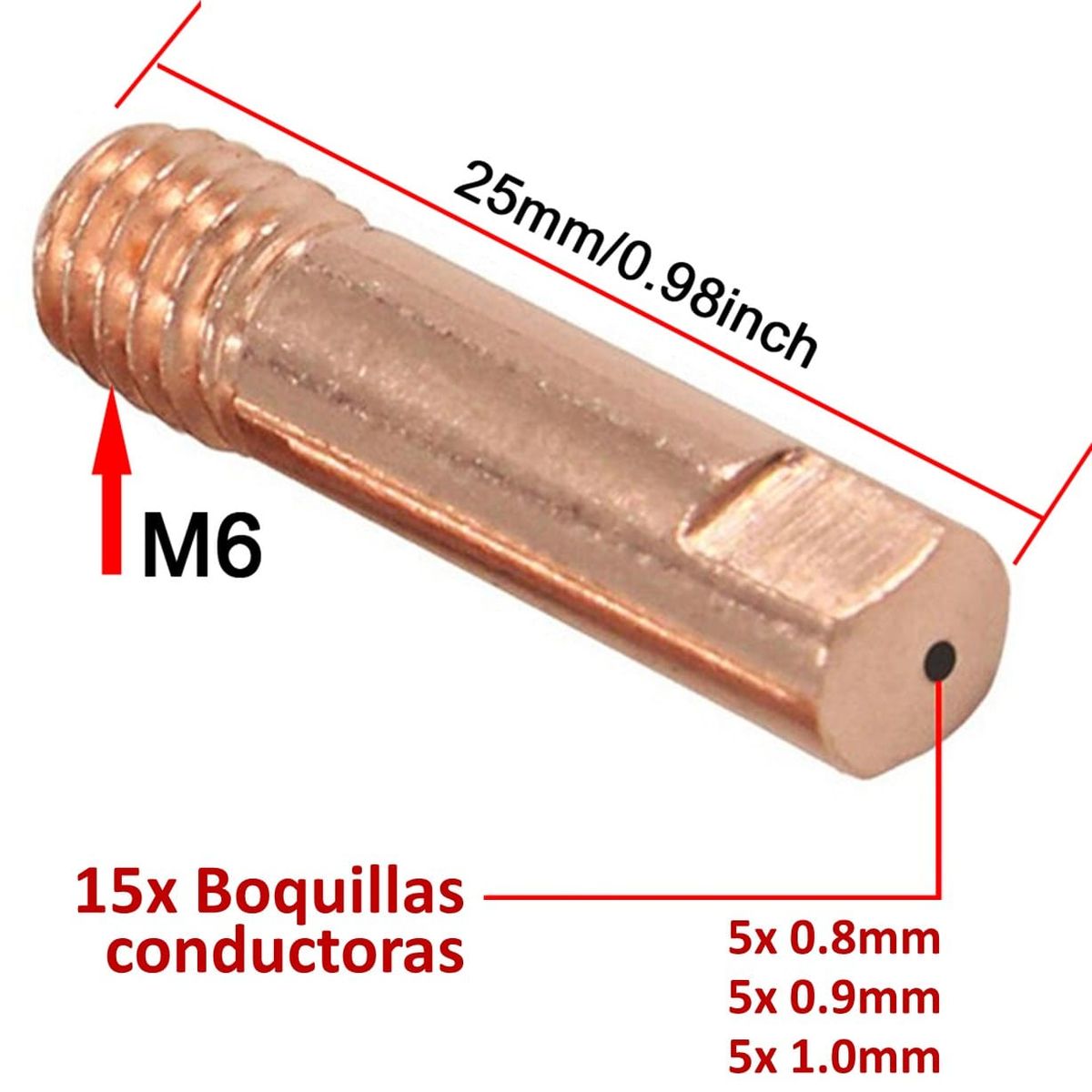 GENERICO - 25p Punta Boquilla 0.8 A 1.0 Contacto Soldadura Mig Mag  / Dorado