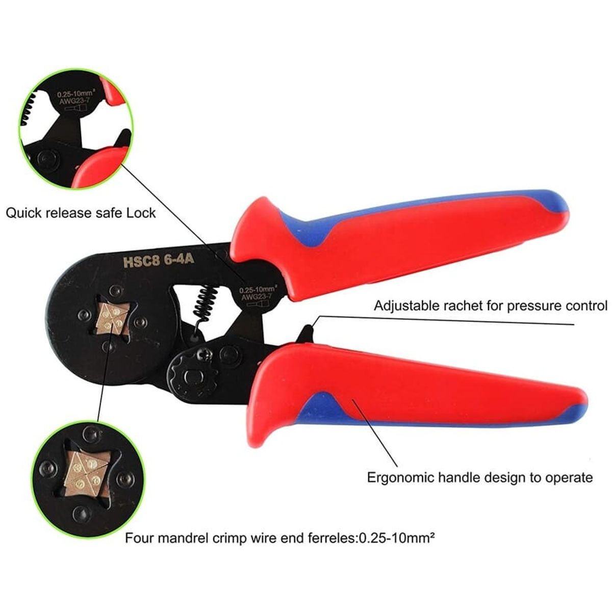 GENERICO - Crimpeadora Alicate Prensa Ferrulera + 1200 Terminales
