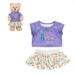 BUILD A BEAR - SET FALDA BLANCA Y POLERA ARCOIRIS MORADA BUILD-A-BEAR