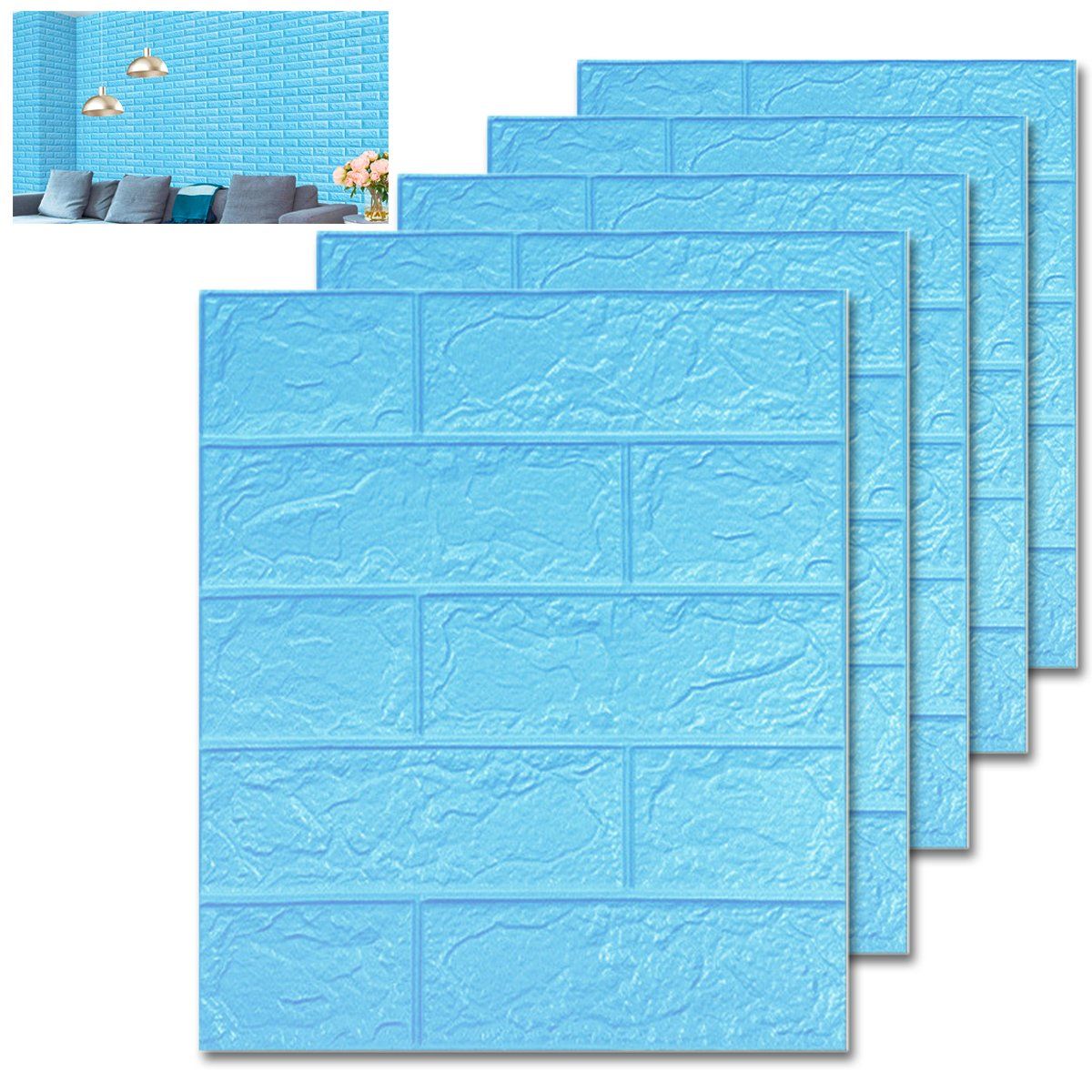 GENERICO - Azul 30cmx39cm Papel Tapiz 3D Para Pared Autoadhesivo 5pcs