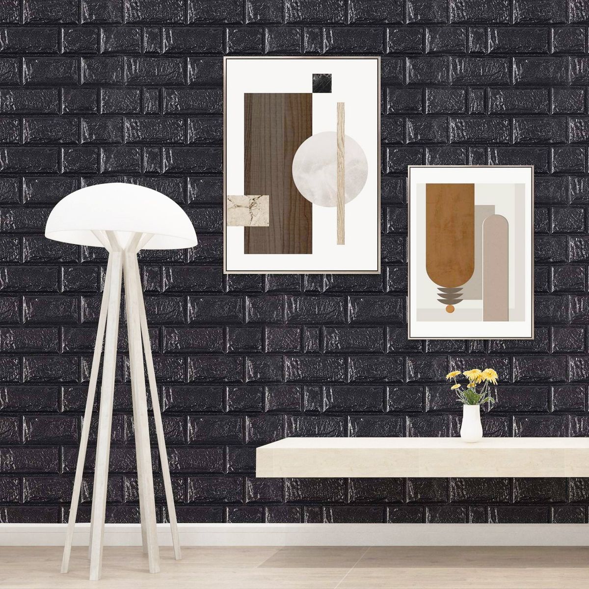 GENERICO - Negro 30cmx39cm Papel Tapiz 3D Para Pared Autoadhesivo 5pcs