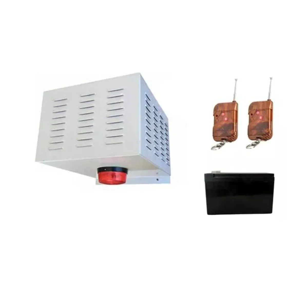 GENERICO - Kit Alarma Comunitaria 02 Controles + Batería de Respaldo Blanco