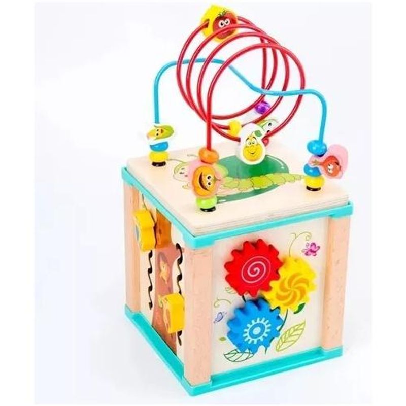 GENERICO - Cubo Didáctico de Madera con Laberinto y Actividades 5 en 1