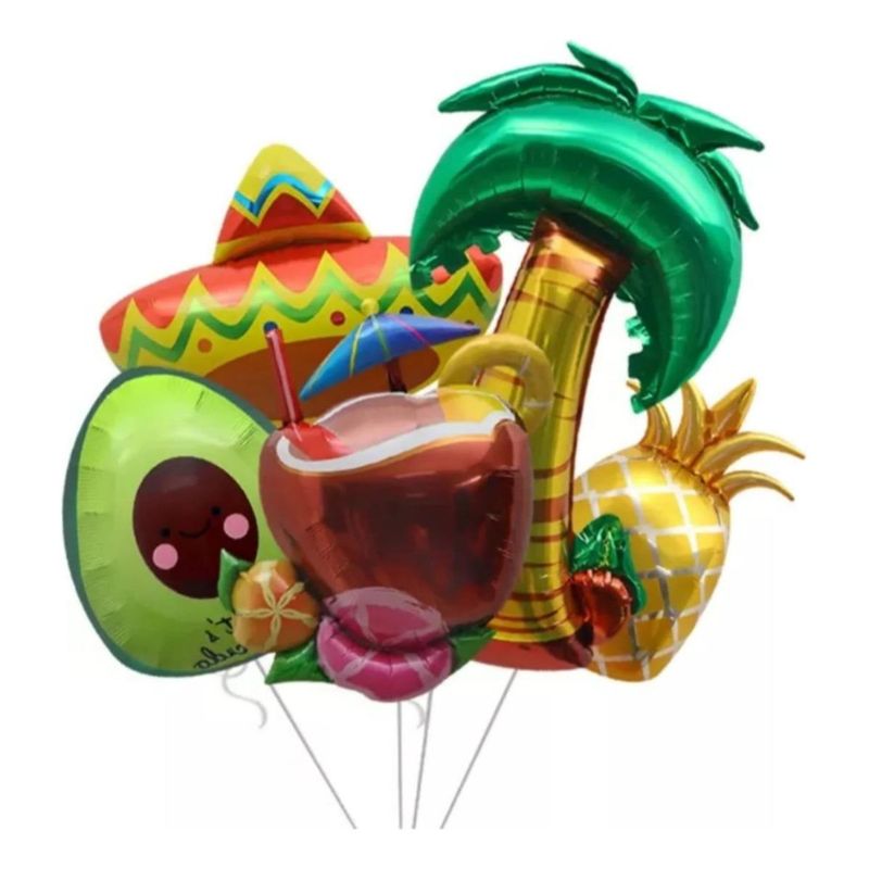 GENERICO - Set de 5 Globos Metalizados para Fiesta Mexicana Tropical