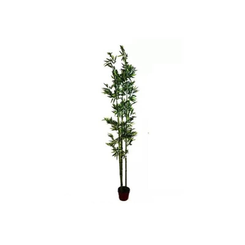 GENERICO - Planta Artificial Bambú 120cm Maceta Redonda Café 3 Varas