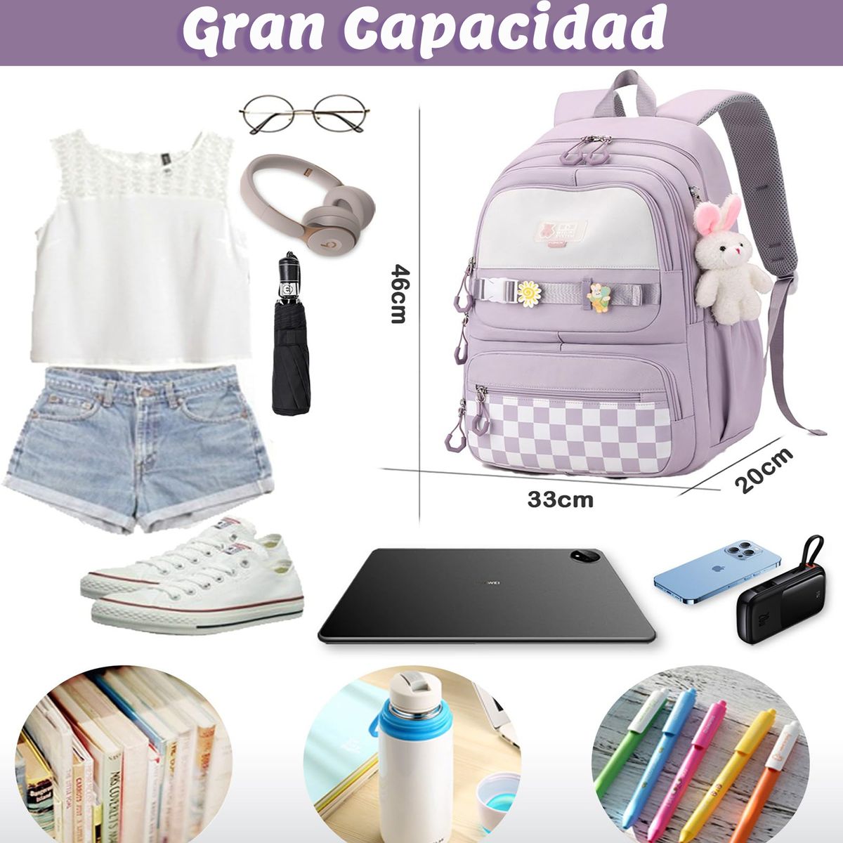 GENERICO - Mochila Escolar Para Niña Adolescente Estudia Con Colgante