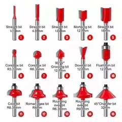 GENERICO - Set de 15 Fresas para Router de Madera 1/4" 6.35mm