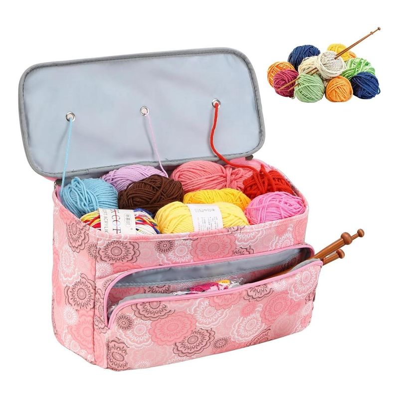 GENERICO - Bolso Rosa Organizador para Tejidos y Accesorios de Crochet